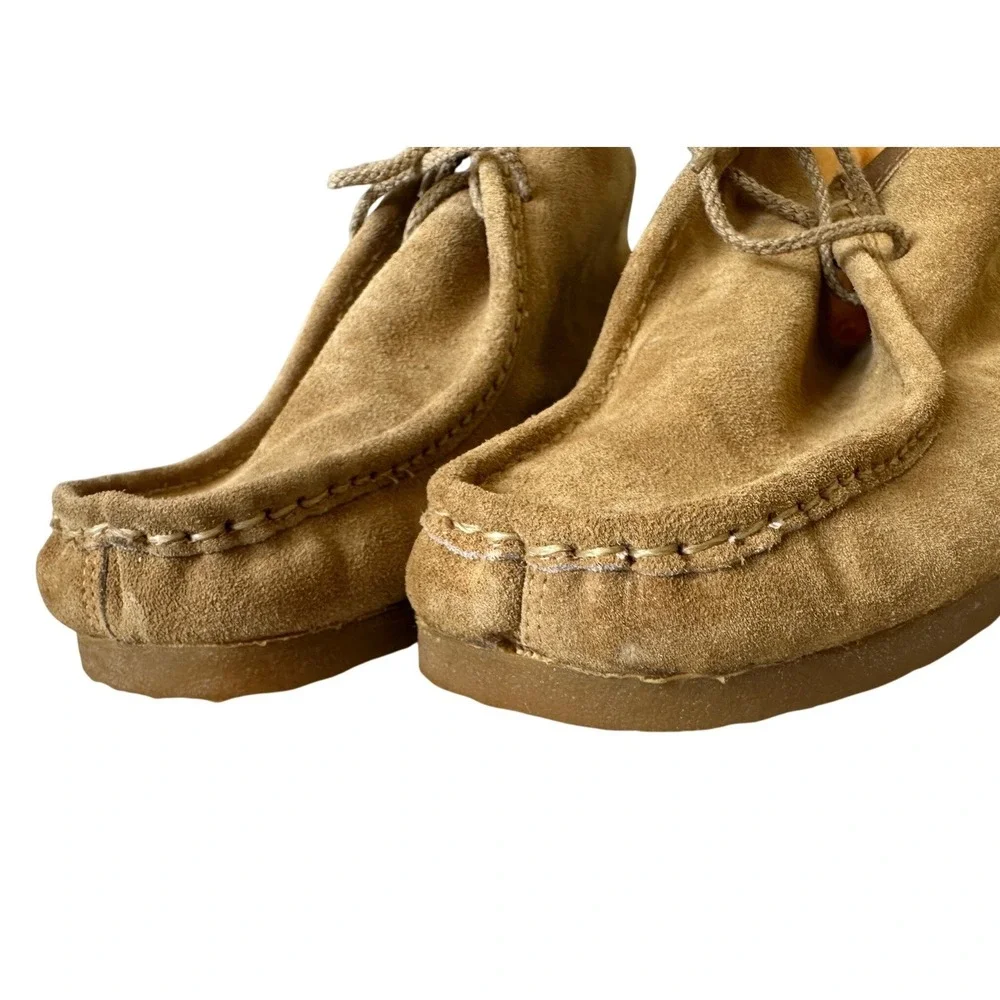 Vintage 70s Tan Suede Chukka Boots Shearling Lined Moc Toe Lace Up Mens Shoes JS